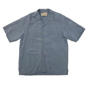 KulaKula Hawaiian Shirt Men M Medium Dresden Blue Silk Palm Tree Print Button Up